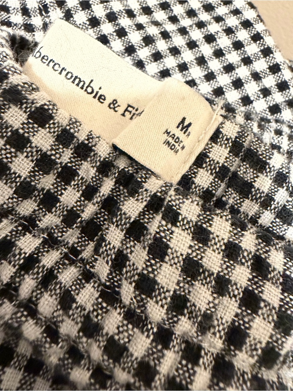 Abercrombie & Fitch Black and Cream Houndstooth Linen Barrel Pants - Med Womens